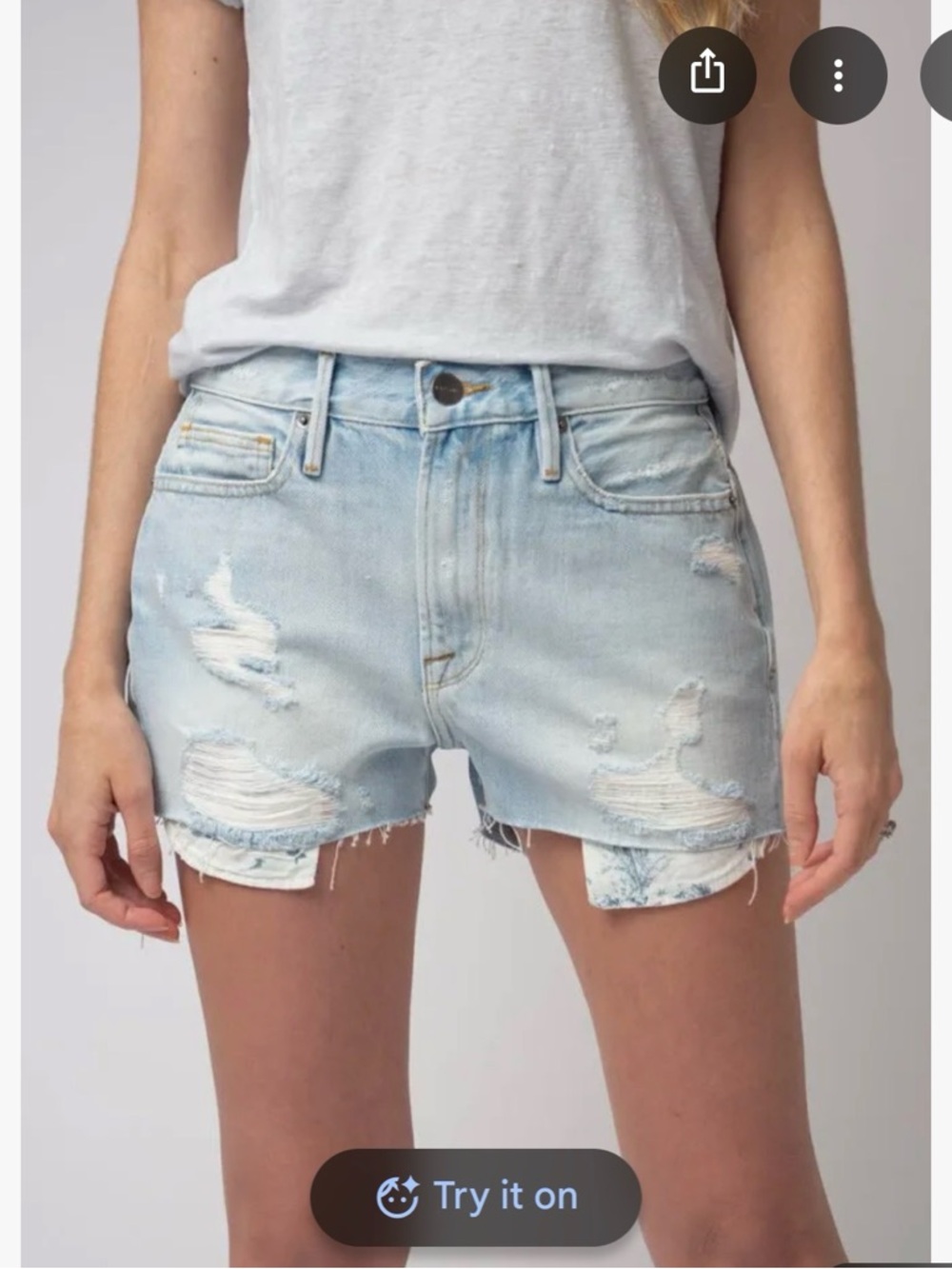 Frame Denim Light Blue Distressed Jean Shorts
